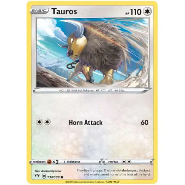 Pokemon Trading Card Game Sword & Shield Darkness Ablaze Common Tauros #134