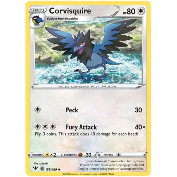 Pokemon Trading Card Game Sword & Shield Darkness Ablaze Uncommon Corvisquire #155