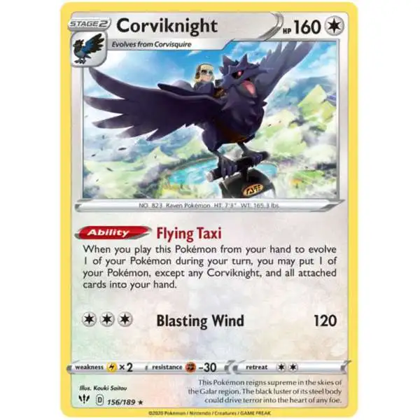Pokemon Trading Card Game Sword & Shield Darkness Ablaze Rare Holo Corviknight #156
