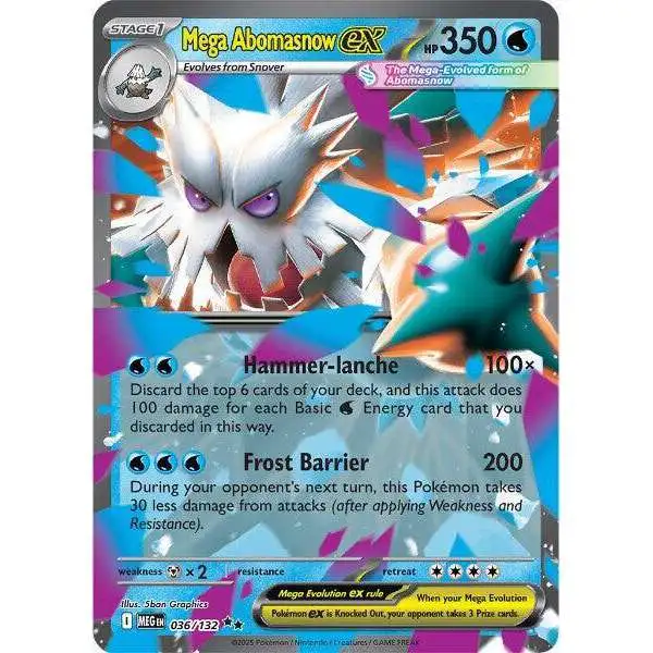 pokemon cards abomasnow Me01: Mega Evolution Double Rare Mega ex #36 Colorless Frozen Wood (120+) If this Pokémon has 2 or more Grass Energy attached Abomasnow - FaBRyXoN99