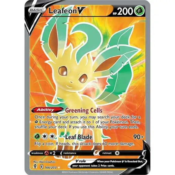 Pokemon Trading Card Game Sword & Shield Evolving Skies Ultra Rare Leafeon V #166