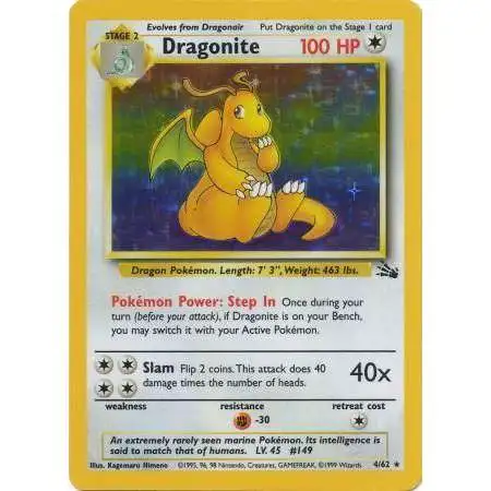 Pokemon Fossil Holo Rare Dragonite #4 [Damaged]