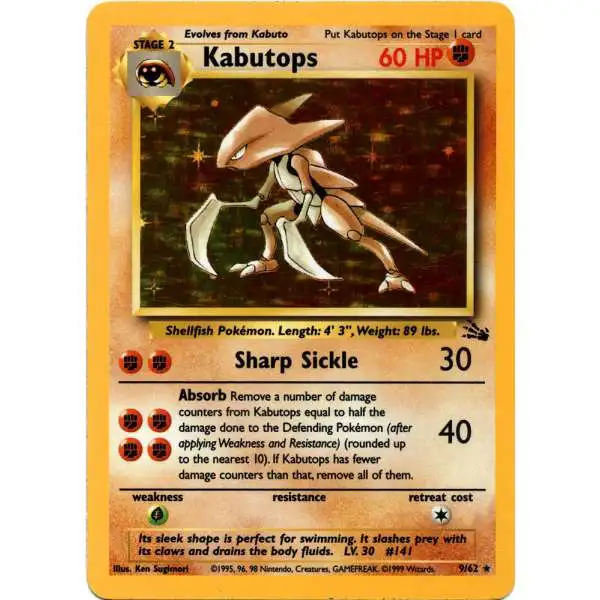 Pokemon Fossil Holo Rare Kabutops #9 [Lightly Played]