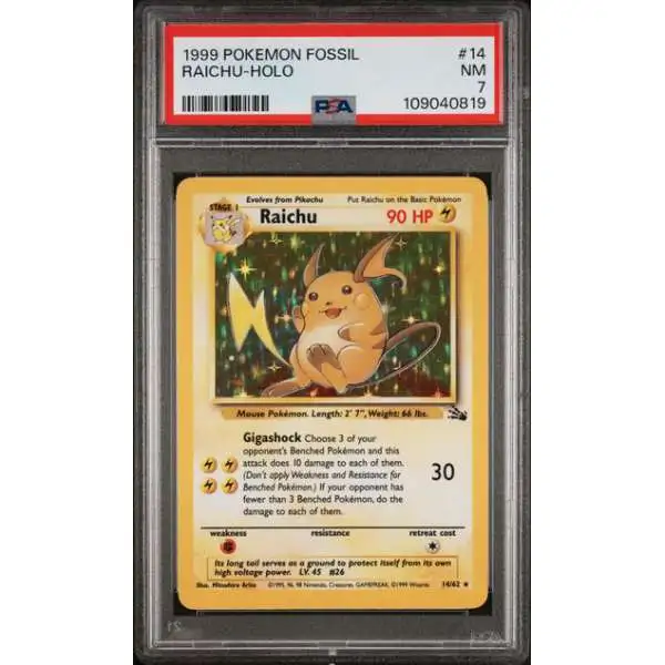 Pokemon Fossil Holo Rare Raichu #14 [1st Edition] [PSA 7]