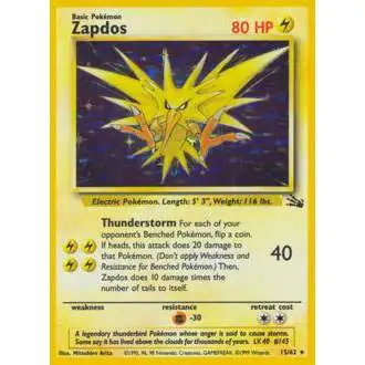 Pokemon Fossil Holo Rare Zapdos #15 [Lightly Played]