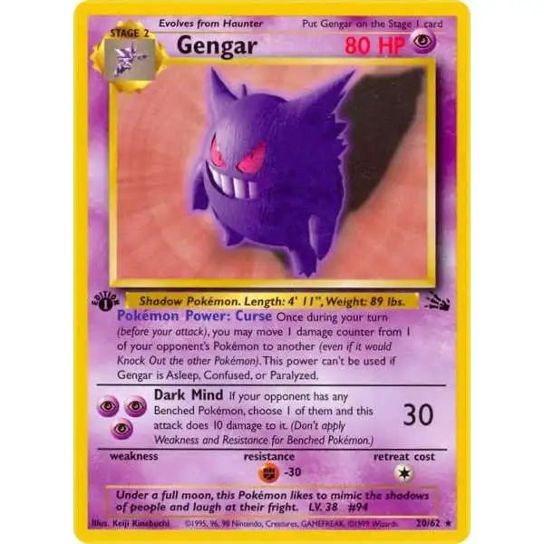 Pokemon Fossil Rare Gengar #20 [1st Edition, Lightly Played] [Lightly Played]