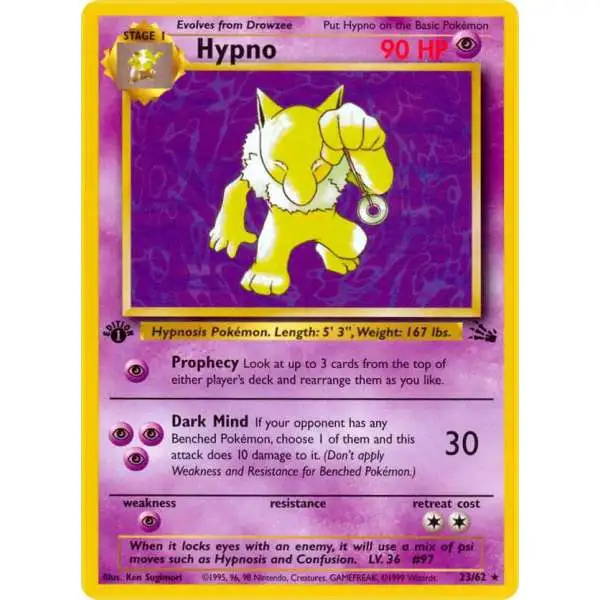 Pokemon Fossil Rare Hypno #23 [1st Edition]