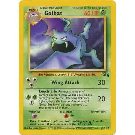Pokemon Fossil Uncommon Golbat #34 [Heavily Played]