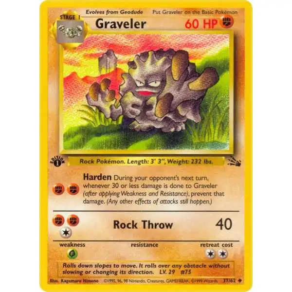 Pokemon Fossil Uncommon Graveler #37 [Moderately Played]