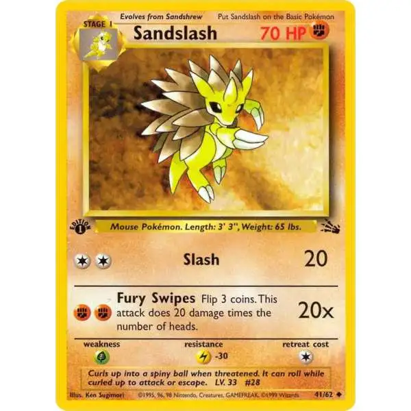 Pokemon Fossil Uncommon Sandslash #41 [1st Edition] [Lightly Played]