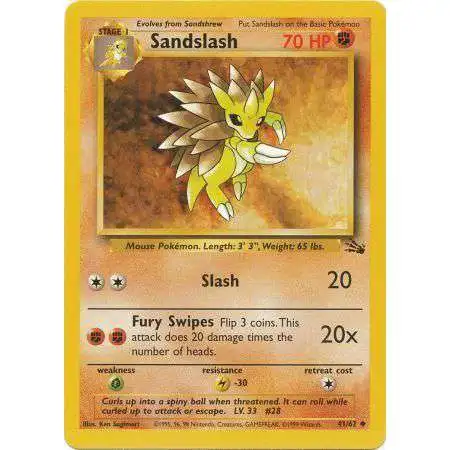 Pokemon Fossil Uncommon Sandslash #41 [Lightly Played] [Moderately Played]