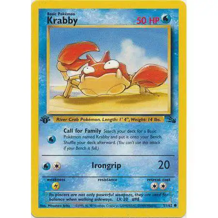 Pokemon Fossil Common Krabby #51 [1st Edition] [Lightly Played]