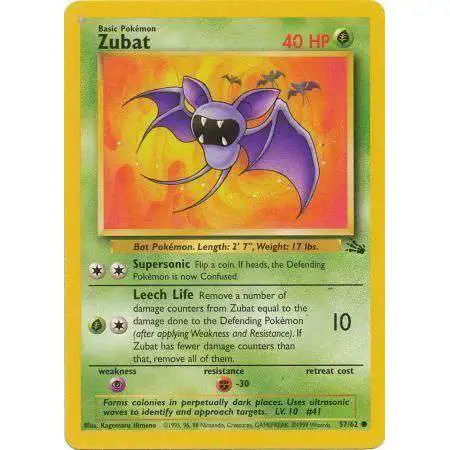 Pokemon Fossil Common Zubat #57 [Heavily Played]