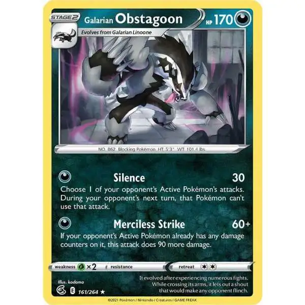 Pokemon Trading Card Game Sword & Shield Fusion Strike Holo Rare Galarian Obstagoon #161