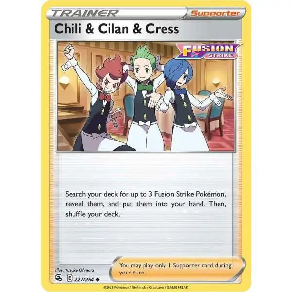 Pokemon Trading Card Game Sword & Shield Fusion Strike Uncommon Chili & Cilan & Cress #227