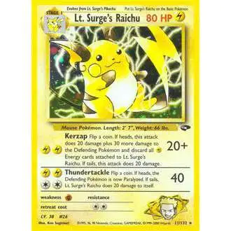 Pokemon Gym Challenge Rare Holo Lt. Surge's Raichu #11