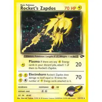 Pokemon Gym Challenge Holo Rare Rocket's Zapdos #15 [1st Edition, Heavily Played] [Heavily Played]