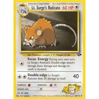 Pokemon Gym Challenge Uncommon Lt. Surge's Raticate #53 [1st Edition]