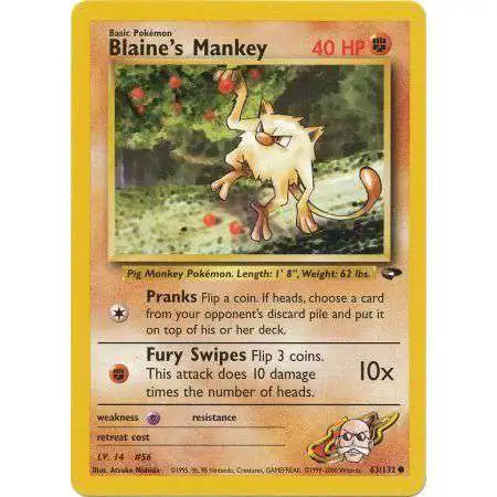 Pokemon Gym Challenge Common Blaine's Mankey #63 [1st Edition]