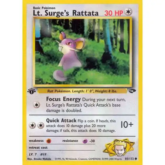 Pokemon Gym Challenge Common Lt. Surge's Rattata #85 [1st Edition]
