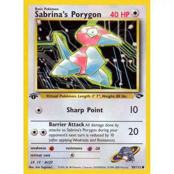 Pokemon Gym Challenge Common Sabrina's Porygon #98 [1st Edition]
