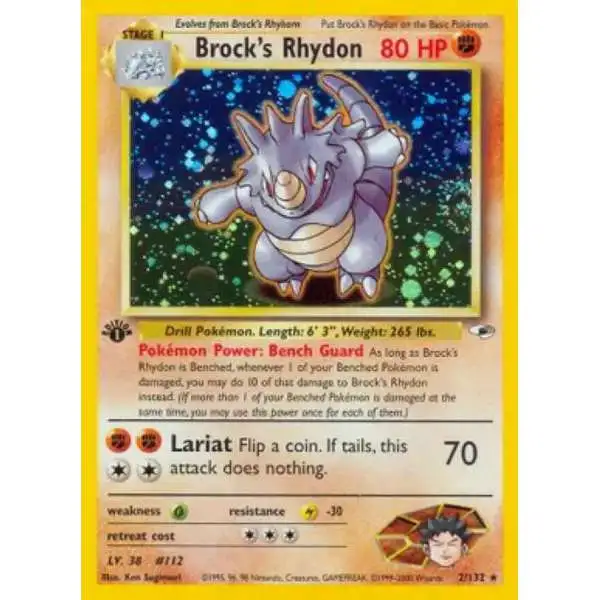 Pokemon Trading Card Game Gym Heroes Rare Holo Brock's Rhydon #2 [1st Edition]