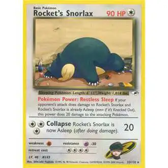 Pokemon Trading Card Game Gym Heroes Rare Rocket's Snorlax #33 [Lightly Played]