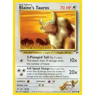 Pokemon Trading Card Game Gym Heroes Common Blaine's Tauros #64 [Lightly Played]