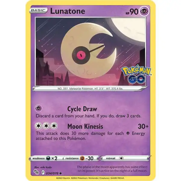 Trading Card Game Pokemon GO Uncommon Lunatone #34