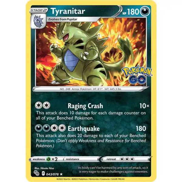 Trading Card Game Pokemon GO Rare Holo Tyranitar #43