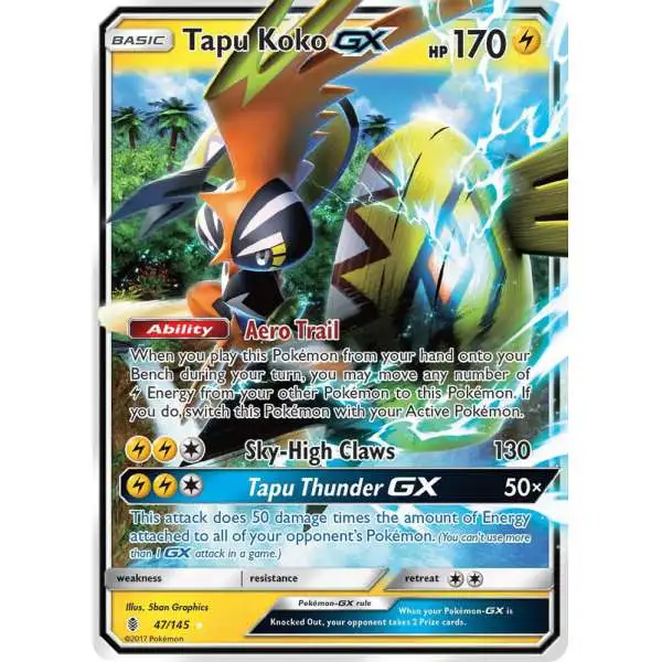 Pokemon Trading Card Game Sun & Moon Guardians Rising Ultra Rare Tapu Koko GX #47 [Lightly Played]