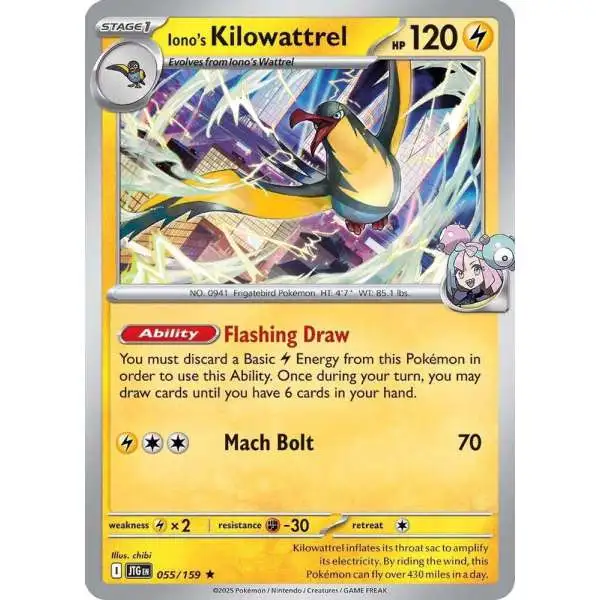 Pokemon Trading Card Game Journey Together Holo Rare Iono's Kilowattrel #55