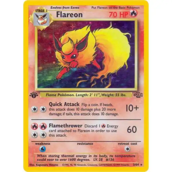 Pokemon Jungle Holo Rare Flareon #3 [1st Edition] [HP/Heavily Played]