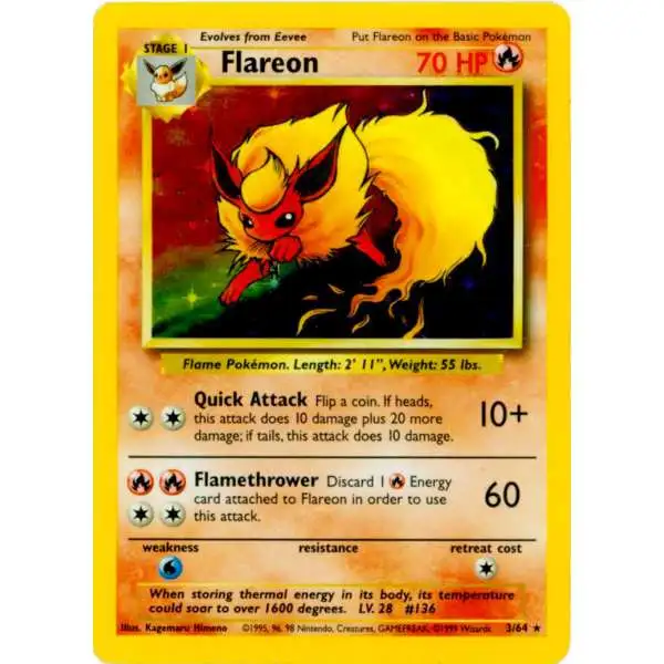 Pokemon Jungle Holo Rare Flareon #3 [No Jungle Symbol]