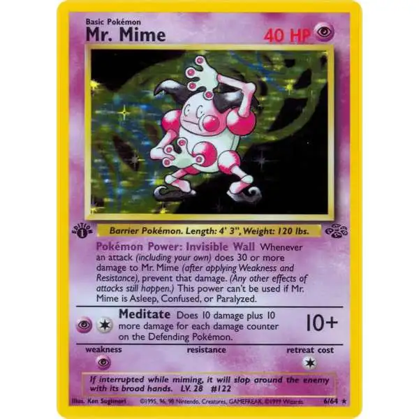 Pokemon Jungle Holo Rare Mr. Mime #6 [1st Edition] [Heavily Played]