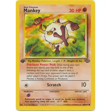 Pokemon Jungle Common Mankey #55 [1st Edition] [Damaged]