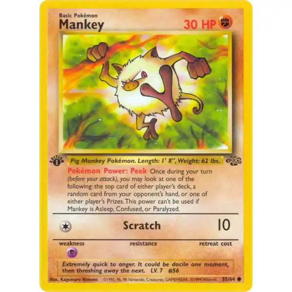 Pokemon Jungle Common Mankey #55 [1st Edition] [Lightly Played]