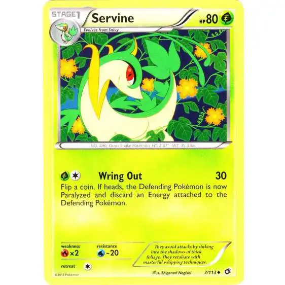 Pokemon Black & White Legendary Treasures Uncommon Servine #7 [Reverse Holo]