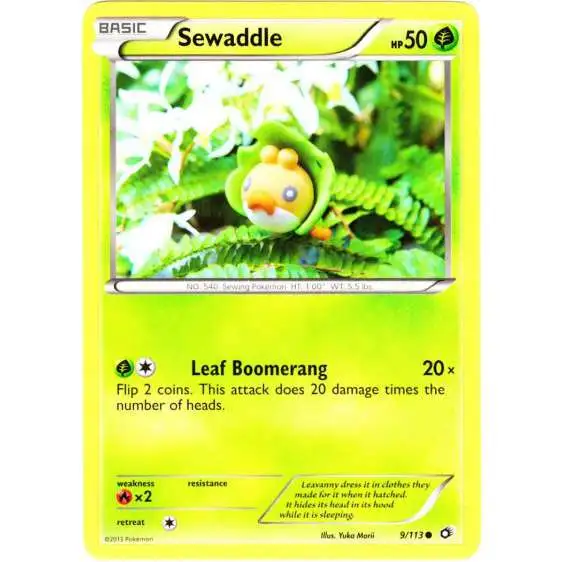 Pokemon Black & White Legendary Treasures Common Sewaddle #9 [Reverse Holo]