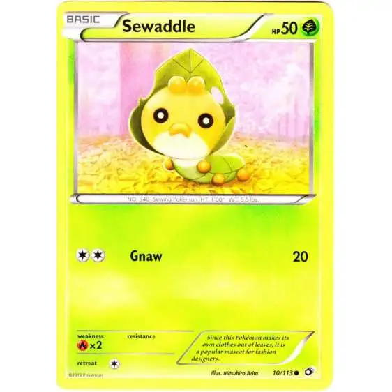 Pokemon Black & White Legendary Treasures Common Sewaddle #10 [Reverse Holo]