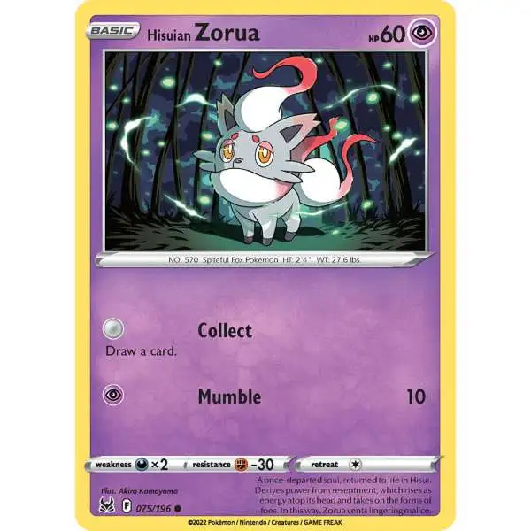 Pokemon Trading Card Game Lost Origin Common Hisuian Zorua #75