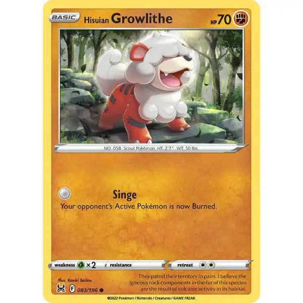 Pokemon Trading Card Game Lost Origin Common Hisuian Growlithe #83