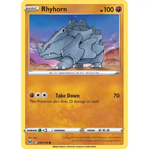 Pokemon Trading Card Game Lost Origin Common Rhyhorn #89