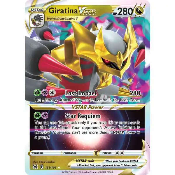 giratina vstar pokemon card (212) (Secret) (You cant use more than 1 VSTAR Power in a game.) Weakness None None Resistance None None Retreat Cost Pokemon Giratina VSTAR GG69 Crown