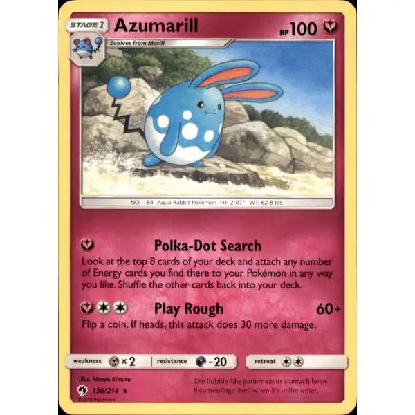 Pokemon Trading Card Game Sun & Moon Lost Thunder Rare Azumarill #136