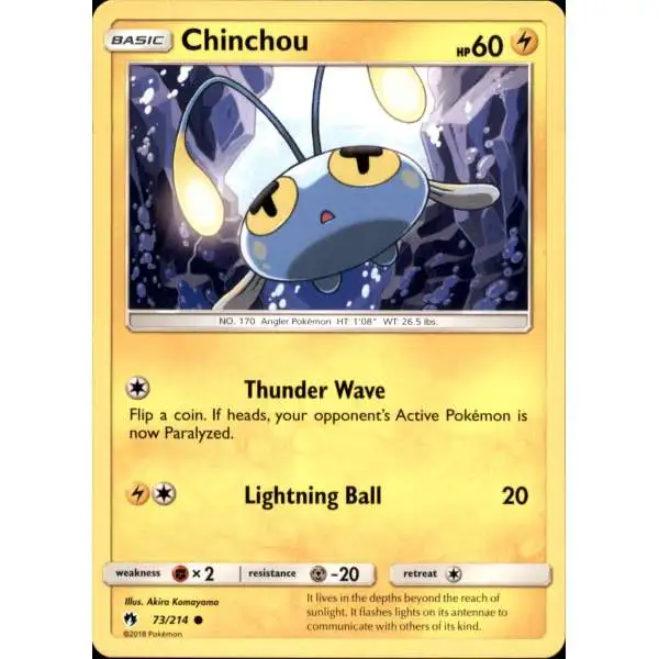 Pokemon Trading Card Game Sun & Moon Lost Thunder Common Chinchou #73