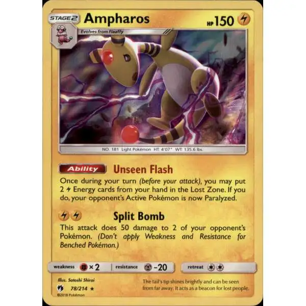 Pokemon Trading Card Game Sun & Moon Lost Thunder Holo Rare Ampharos #78