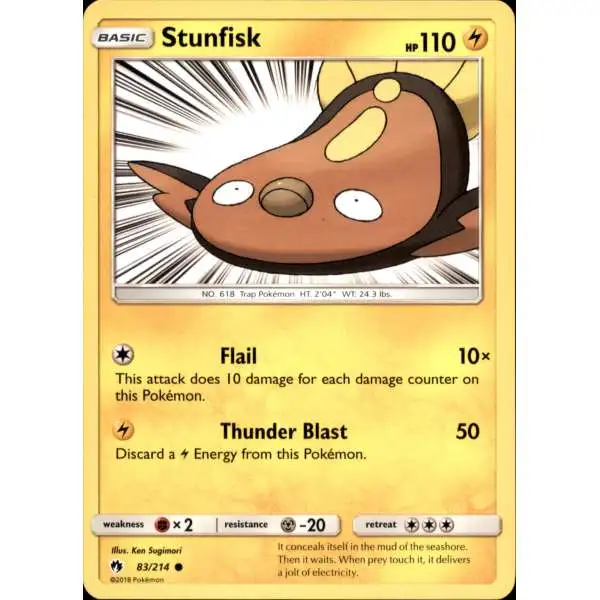 Pokemon Trading Card Game Sun & Moon Lost Thunder Common Stunfisk #83