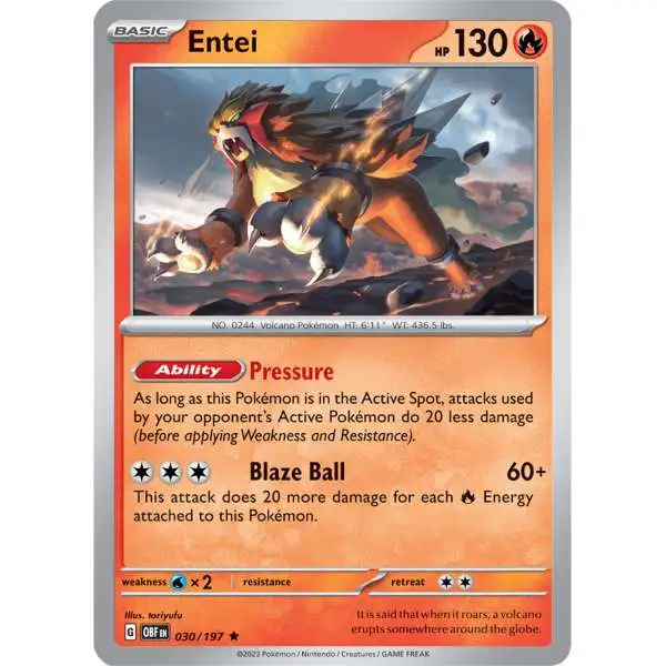 Pokemon Trading Card Game Obsidian Flames Rare Entei #30