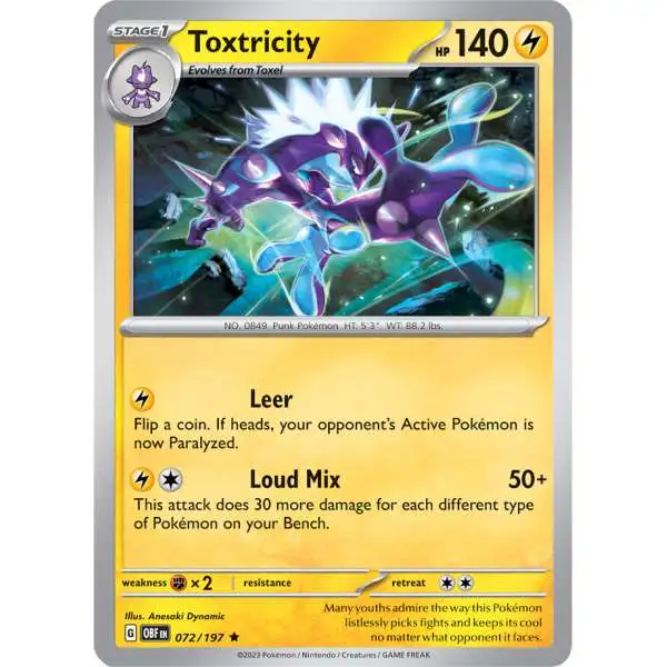 Pokemon Trading Card Game Obsidian Flames Rare Toxtricity #72